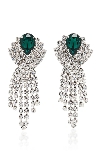 Shop Alessandra Rich Crystal Fringe Clip Earrings In White