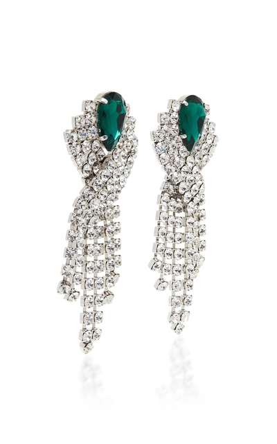 Shop Alessandra Rich Crystal Fringe Clip Earrings In White