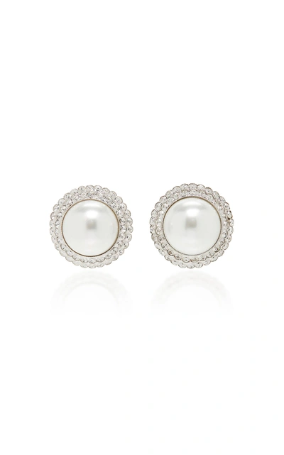 Shop Alessandra Rich Pearl And Crystal Stud Earrings In White