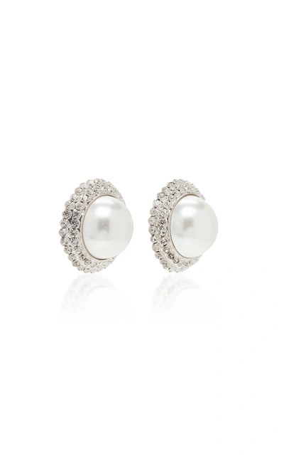 Shop Alessandra Rich Pearl And Crystal Stud Earrings In White