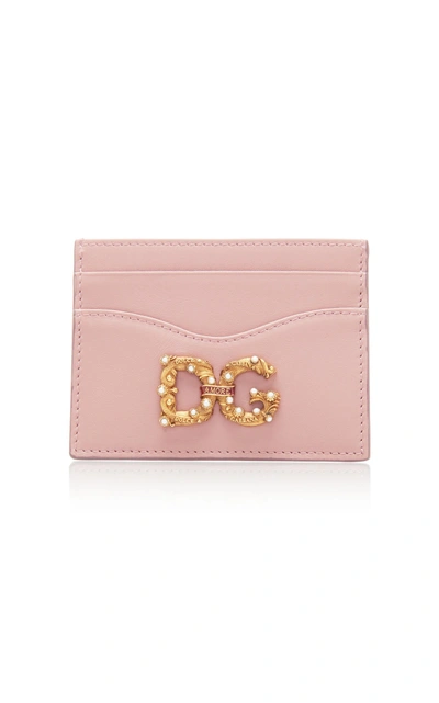 Shop Dolce & Gabbana Embellished Leather Cardholder In Pink