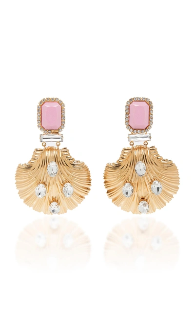 Shop Alessandra Rich Pink And Gold Seashell Earrings