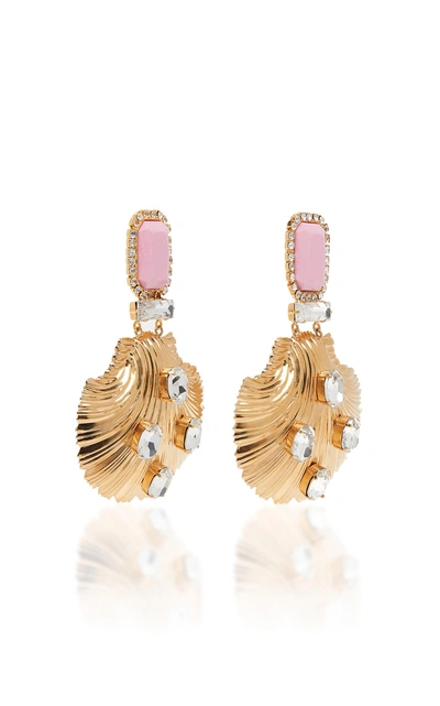 Shop Alessandra Rich Pink And Gold Seashell Earrings