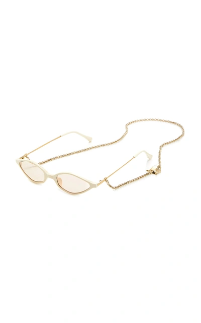 Shop Alessandra Rich X Linda Farrow Skinny Oval Cat-eye Sunglasses In Neutral