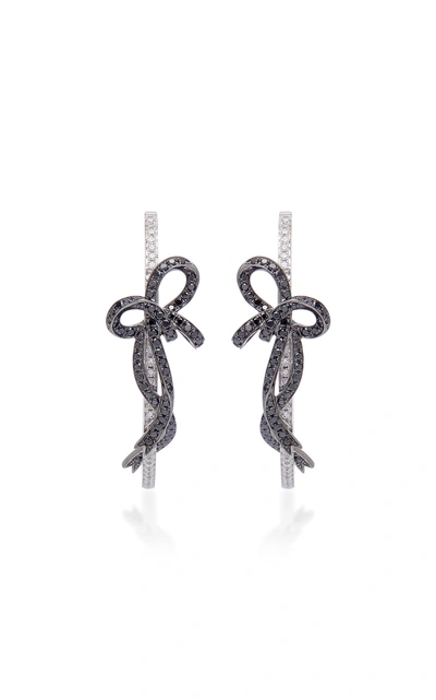 Shop Colette Jewelry Two-tone Bow 18k White Gold Hoop Earrings In Black