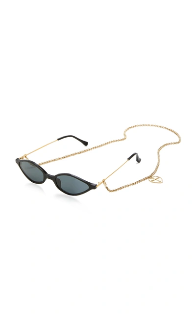 Shop Alessandra Rich X Linda Farrow Skinny Oval Cat-eye Sunglasses In Black