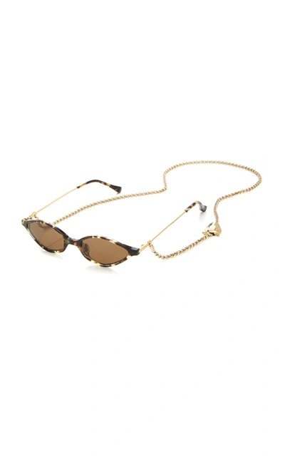 Shop Alessandra Rich X Linda Farrow Skinny Oval Cat-eye Sunglasses In Brown