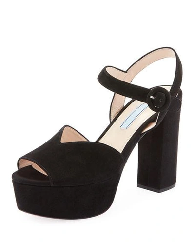 Shop Prada Suede Platform 105mm Sandals In Black