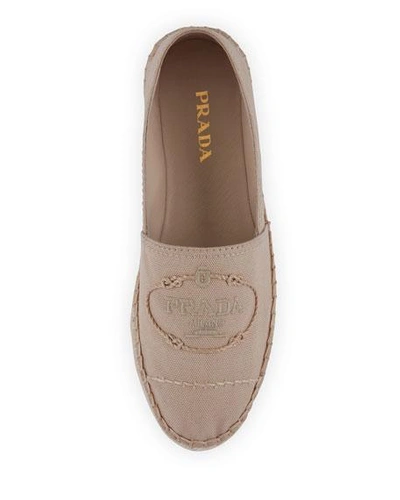 Shop Prada Canvas Slip-on Logo Espadrilles In Croda