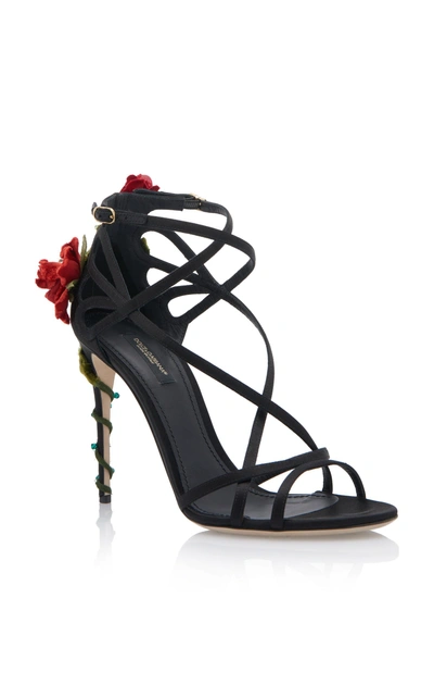 Shop Dolce & Gabbana Rose Stiletto Sandals In Black