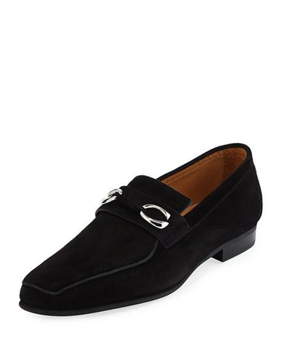 Shop Corthay Men's Cannes Suede Loafers With Bit Detail In Black