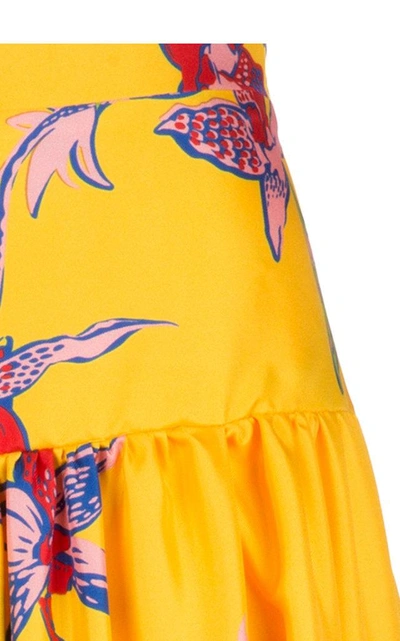 Shop La Doublej Salsa Ruffled Silk Skirt In Yellow