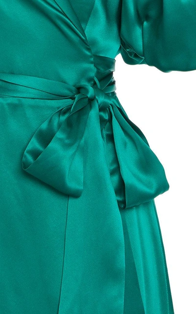 Shop Alessandra Rich Balloon Sleeve Silk Dress In Green