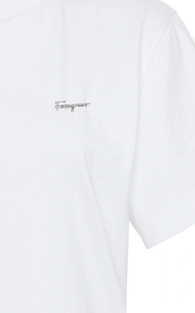 Shop Ferragamo Cotton Jersey Short Sleeves T-shirt With Signature Pin In White