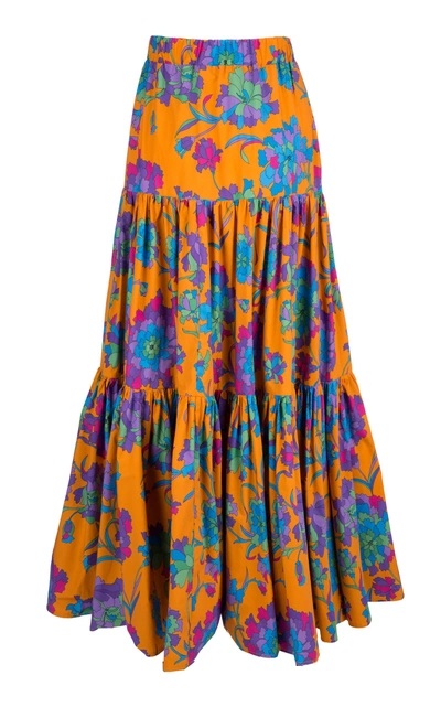 Shop La Doublej Printed Cotton Maxi Skirt In Orange