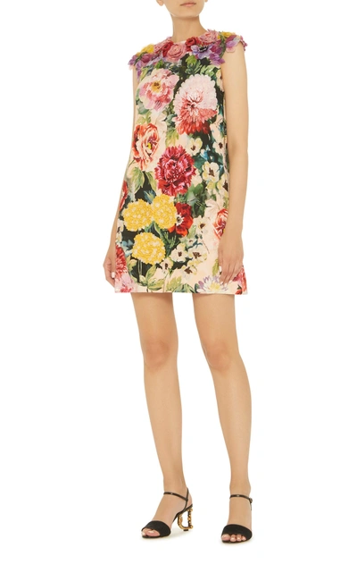 Shop Dolce & Gabbana Embellished Floral Stretch-crepe Mini Dress