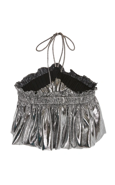 Shop Isabel Marant Kerim Pleated Silk-blend Cropped Top In Silver