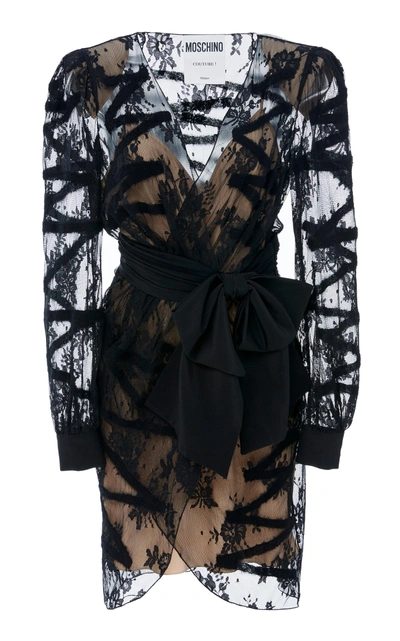 Shop Moschino Sheer Illusion Lace Dress In Black