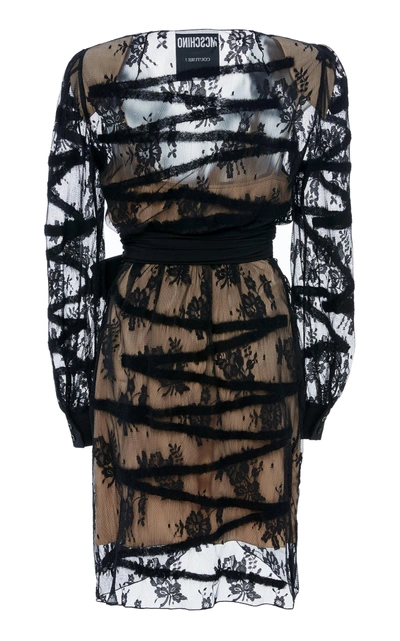 Shop Moschino Sheer Illusion Lace Dress In Black