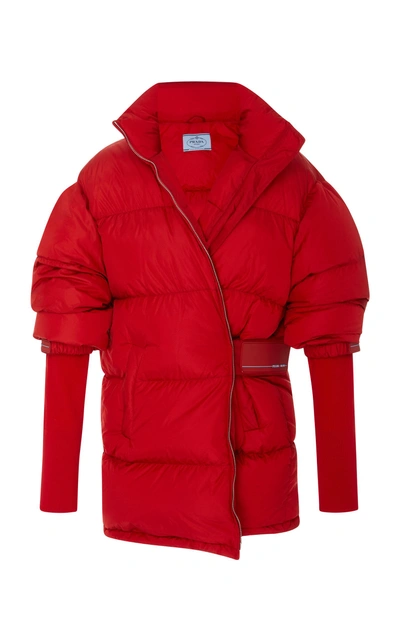 Shop Prada Quilted Shell Puffer Coat In Red