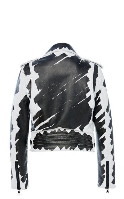 Shop Moschino Printed Leather Jacket In Black