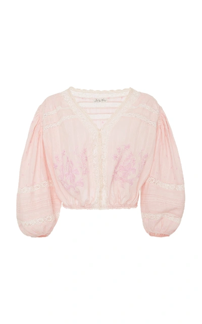 Shop Loveshackfancy Florence Floral Embroidered Top In Pink