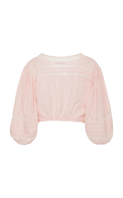 Shop Loveshackfancy Florence Floral Embroidered Top In Pink