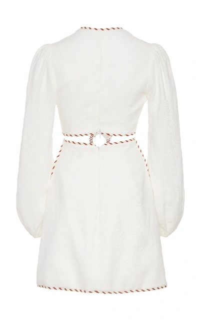Shop Zimmermann Braid-trimmed Cutout Linen Mini Dress In White