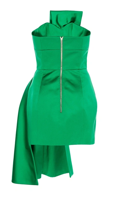 Shop Paule Ka Bow-detail Duchess Satin Mini Dress In Green