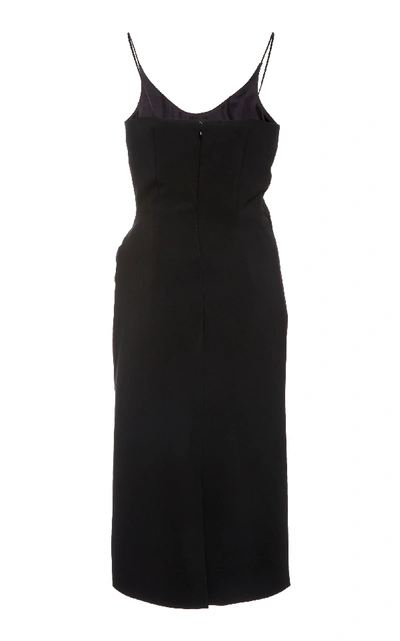 Shop Christian Siriano Textured Crepe Side Pleated Slip Dress In Black