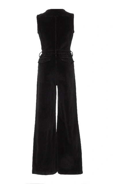 Shop Frame Le Velveteen Button Front Jumpsuit In Black