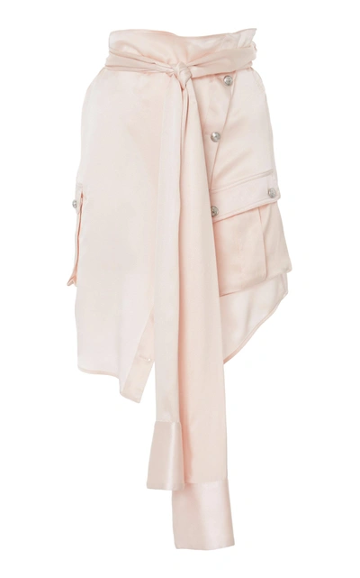 Shop Balmain Knot-detail Silk Skirt In Pink