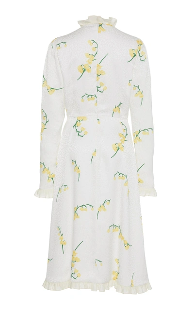 Shop Alessandra Rich Ruffle-trim Floral Silk Dress In White