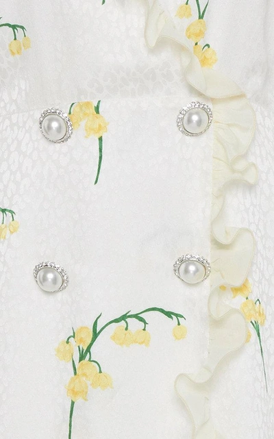 Shop Alessandra Rich Ruffle-trim Floral Silk Dress In White