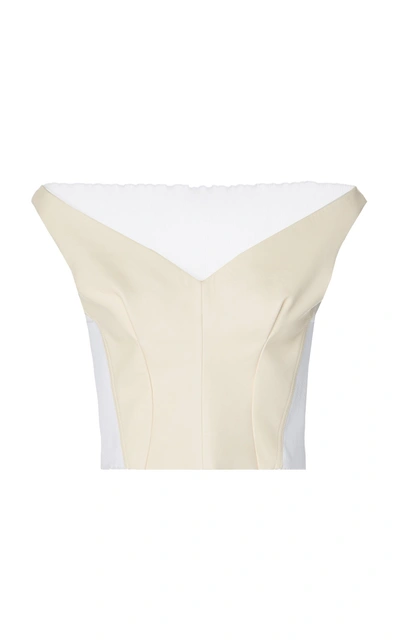 Shop Marni Off-the-shoulder Cropped Leather And Rib-knit Top In Neutral