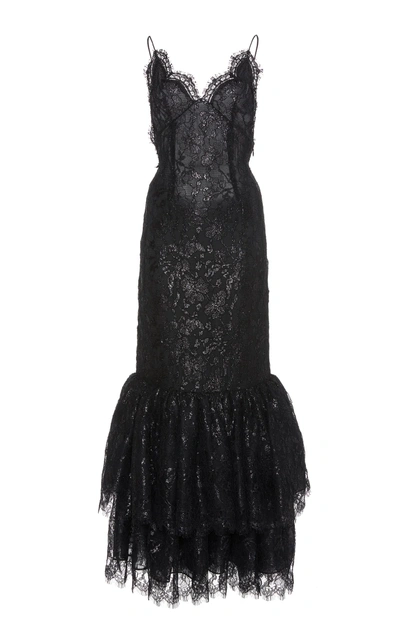 Shop Alessandra Rich Open-back Lurex Lace Dress In Black
