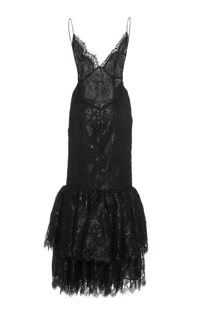 Shop Alessandra Rich Open-back Lurex Lace Dress In Black
