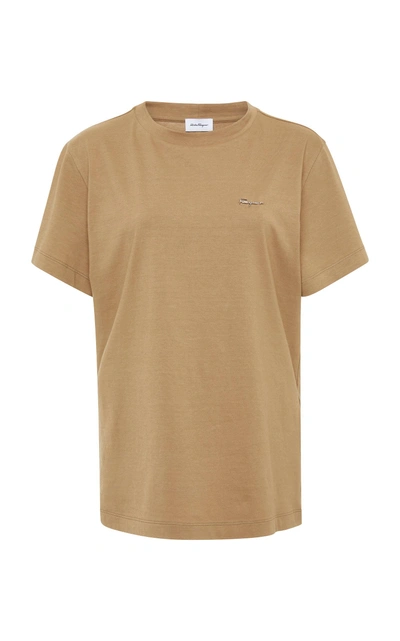 Shop Ferragamo Cotton Jersey Short Sleeves T-shirt With Signature Pin In Neutral