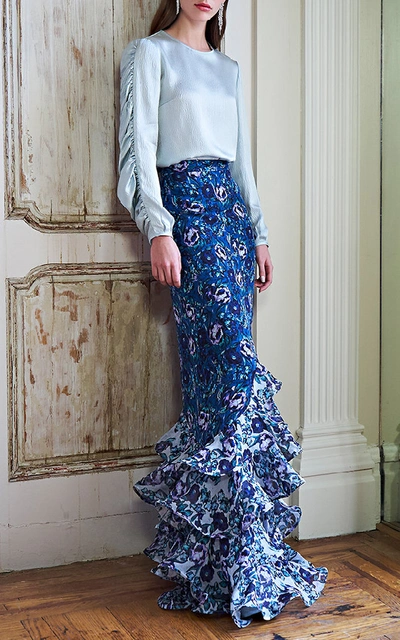 Shop Amur Ira Silk Skirt In Blue