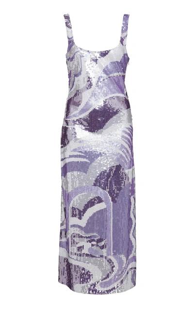 Shop Emilio Pucci Sequin Midi Dress In Purple