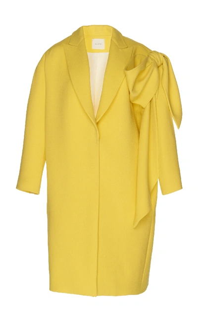 Shop Delpozo Straight Coat With Bow In Yellow