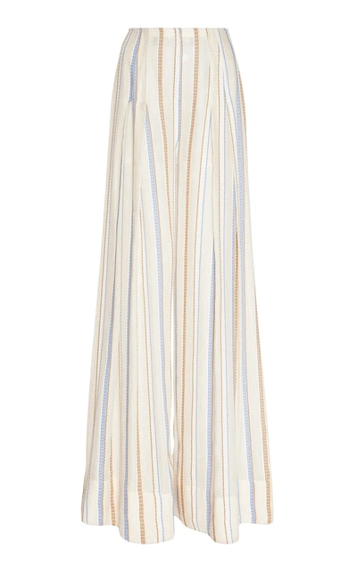 Shop Jacquemus Arcello High-waisted Cotton And Linen Wide-leg Pants In Stripe