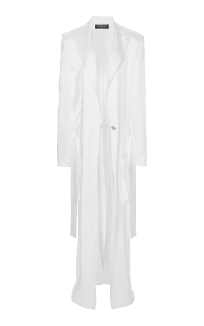 Shop Balmain Long Crepe Coat In White
