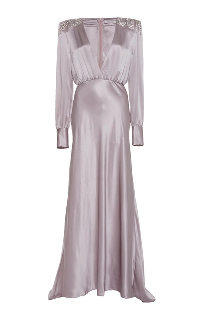 Shop Alessandra Rich V-neck Silk Gown In Purple