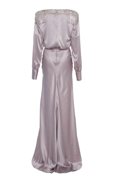 Shop Alessandra Rich V-neck Silk Gown In Purple