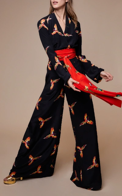 Shop Diane Von Furstenberg Collared Wrap Jumpsuit In Black