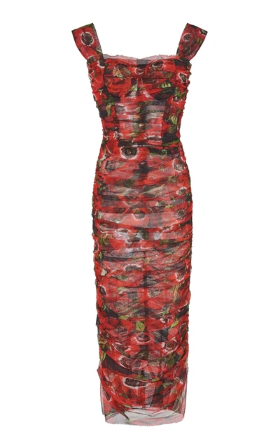 Shop Dolce & Gabbana Floral Tulle Midi Dress In Red