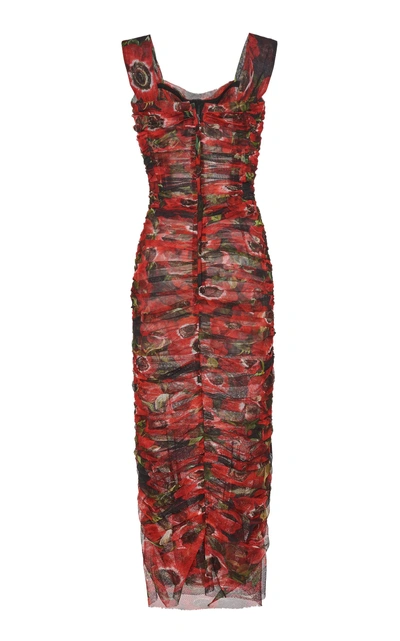 Shop Dolce & Gabbana Floral Tulle Midi Dress In Red