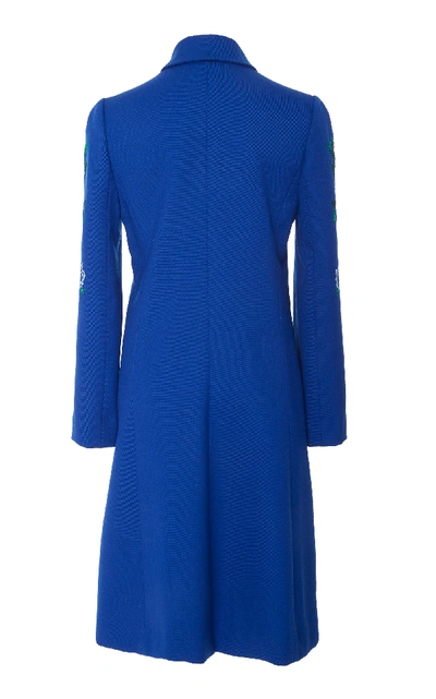 Shop Carolina Herrera Double Breasted Embroidered Coat In Blue