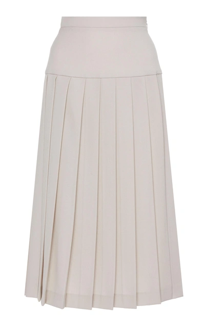 Shop Alessandra Rich Pleated Wool Skirt In Neutral